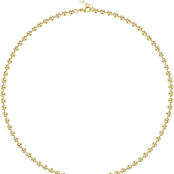 Gold Beaded Necklace for Women, 14K Gold Plated Adjustable High-Polished Basic M - Picture 1 of 8